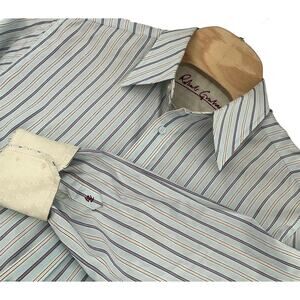 ROBERT GRAHAM Blue White STRIPED Shirt Flip Cuff Button Up Size XL Long Sleeve
